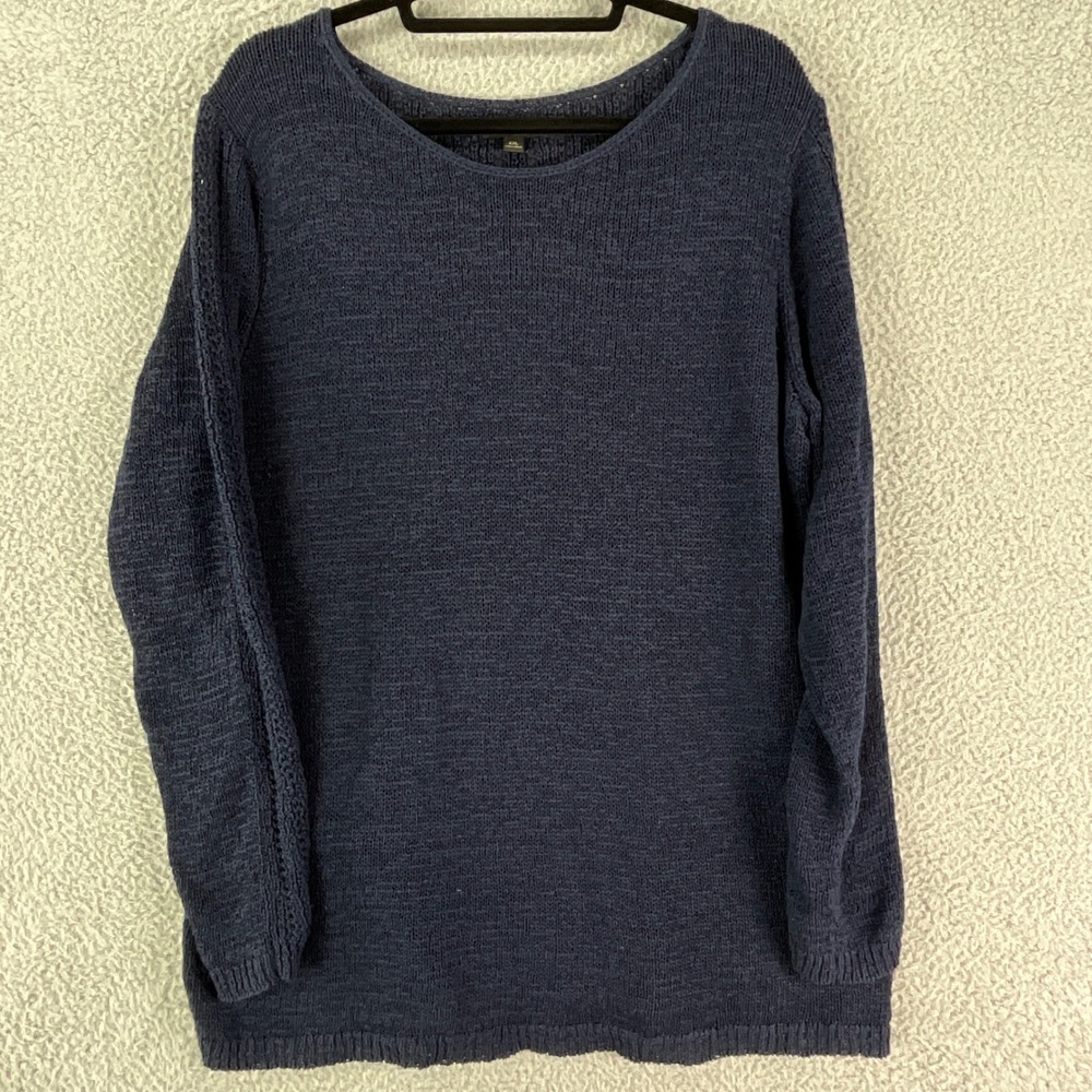 Rachel Zoe Sweater Womens XXL Navy Blue Linen Blend Textured Back Pullover